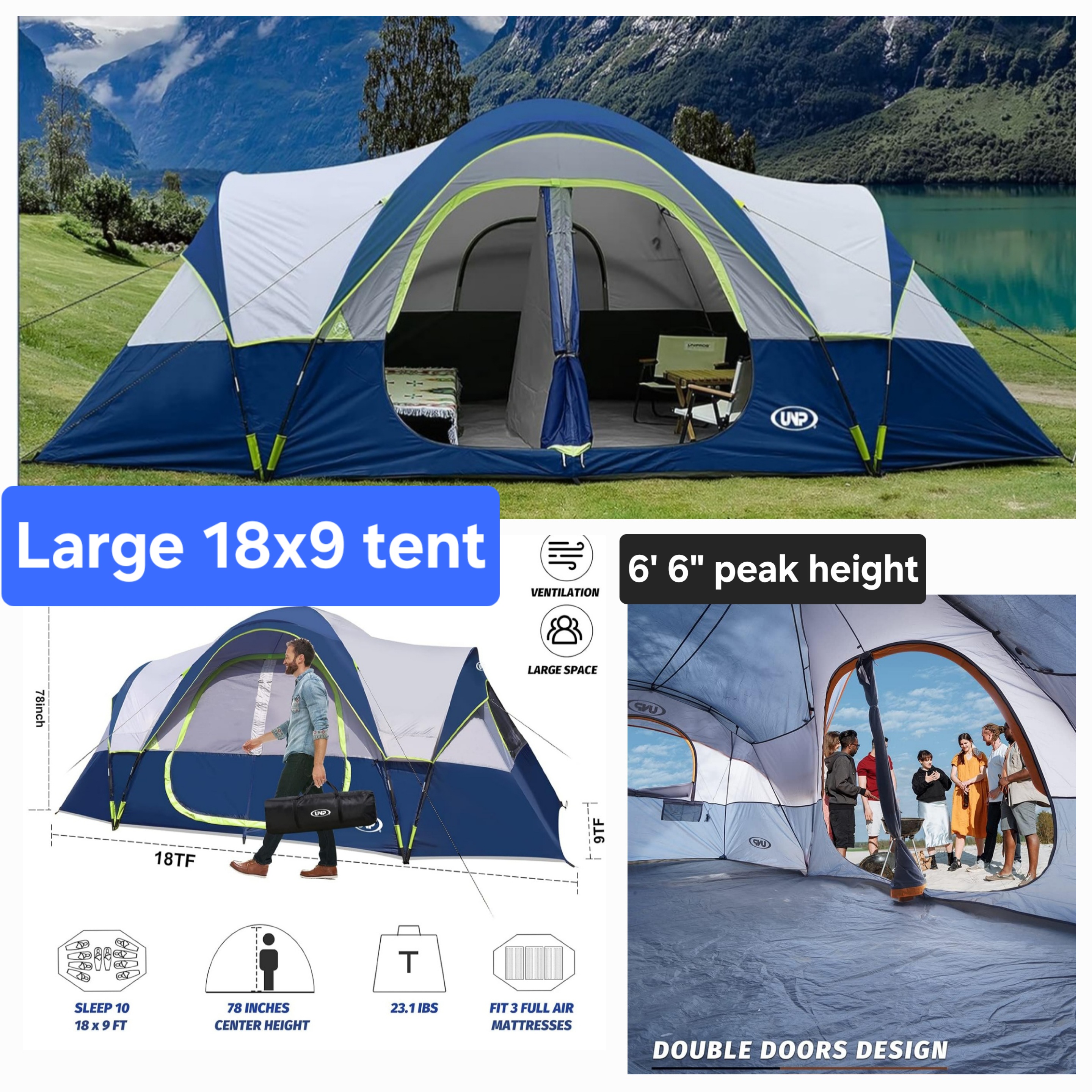 Tent Package 3- 18x9 Long large Skydome w/ popup. $625 for weekend
